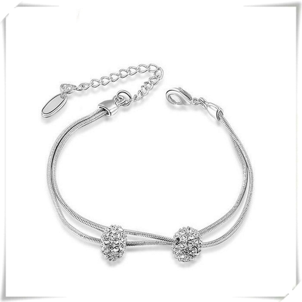 💲Sale 3/$15 -  Silver Tone Metal Bracelet Double Chain with Austrian crystals
